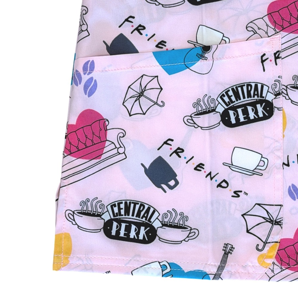Cherokee Tooniforms Friends Scrub Top Women S Pink Central Perk V-Neck **NEW** - Picture 7 of 11